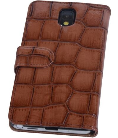 Hoesje voor Samsung Galaxy Note 3 - Croco Bookstyle Wallet - Bruin