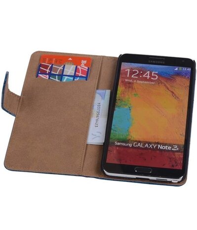 Hoesje voor Samsung Galaxy Note 3 - Croco Bookstyle Wallet - Blauw