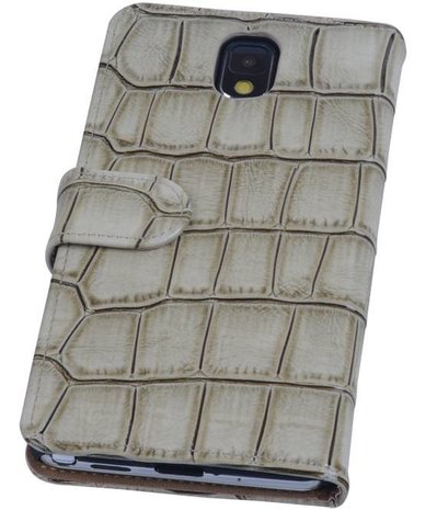 Hoesje voor Samsung Galaxy Note 3 - Croco Bookstyle Wallet - Beige