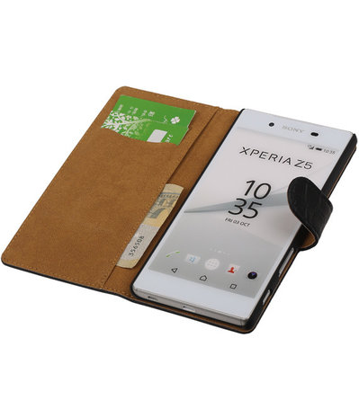 Hoesje voor Sony Xperia Z5 - Croco Booktype Wallet Zwart