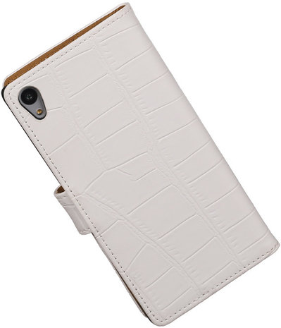 Hoesje voor Sony Xperia Z5 - Croco Booktype Wallet Wit