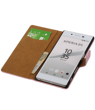 Hoesje voor Sony Xperia Z5 - Booktype Wallet Mini Slang Roze