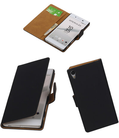 Hoesje voor Sony Xperia Z5 - Effen Booktype Wallet Zwart
