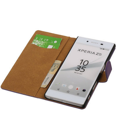Hoesje voor Sony Xperia Z5 - Effen Booktype Wallet Paars