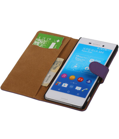 Hoesje voor Sony Xperia M4 Aqua Effen Booktype Wallet Paars