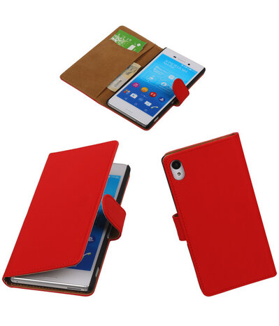 Hoesje voor Sony Xperia M4 Aqua Effen Booktype Wallet Rood