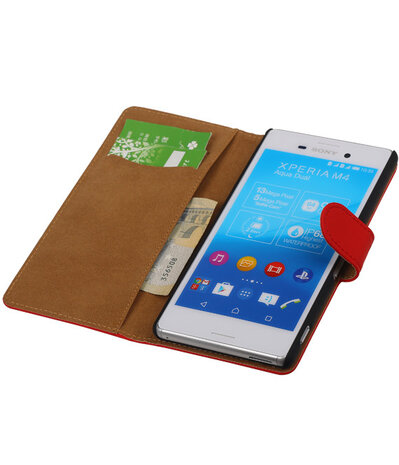 Hoesje voor Sony Xperia M4 Aqua Effen Booktype Wallet Rood