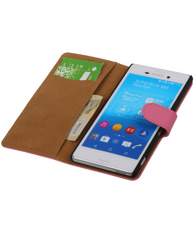 Hoesje voor Sony Xperia M4 Aqua Effen Booktype Wallet Roze