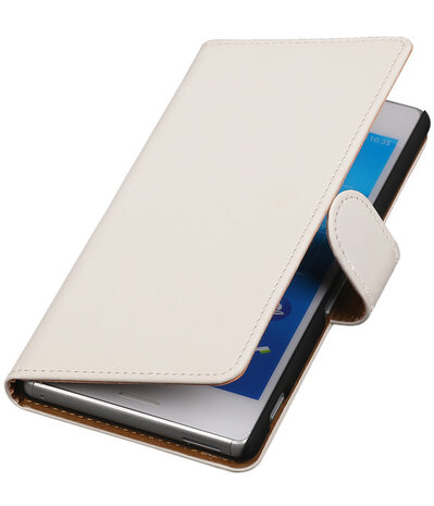 Hoesje voor Sony Xperia M4 Aqua Effen Booktype Wallet Wit