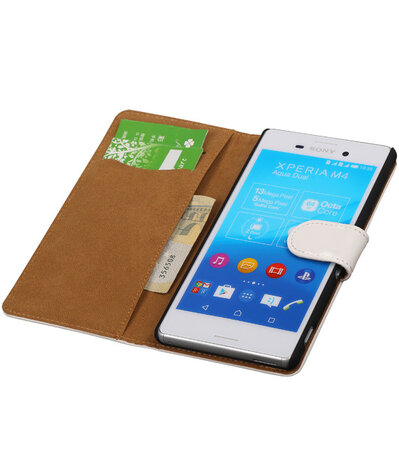 Hoesje voor Sony Xperia M4 Aqua Effen Booktype Wallet Wit