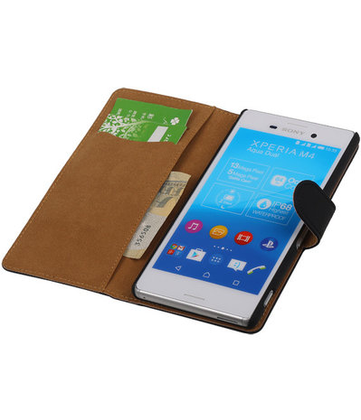 Hoesje voor Sony Xperia M4 Aqua Effen Booktype Wallet Zwart