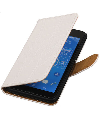 Hoesje voor Sony Xperia E4g Krokodil Booktype Wallet Wit