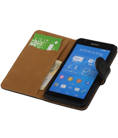 Hoesje voor Sony Xperia E4g Krokodil Booktype Wallet Zwart