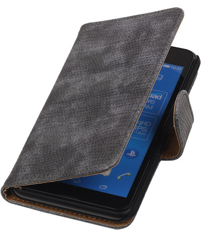 Hoesje voor Sony Xperia E4g Booktype Wallet Mini Slang Grijs