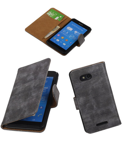 Hoesje voor Sony Xperia E4g Booktype Wallet Mini Slang Grijs