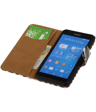 Hoesje voor Sony Xperia E4g Zebra Booktype Wallet