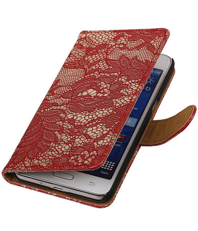 Lace Rood Hoesje voor Samsung Galaxy Grand Prime Book/Wallet Case/Cover