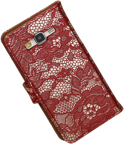 Lace Rood Hoesje voor Samsung Galaxy Grand Prime Book/Wallet Case/Cover