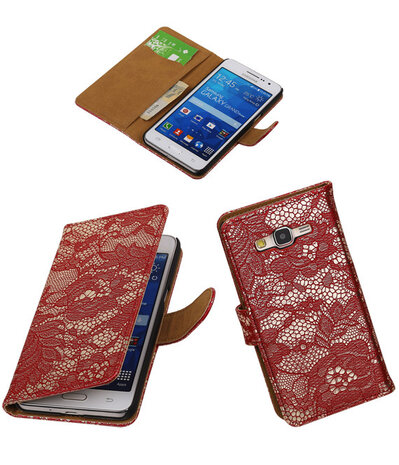 Lace Rood Hoesje voor Samsung Galaxy Grand Prime Book/Wallet Case/Cover