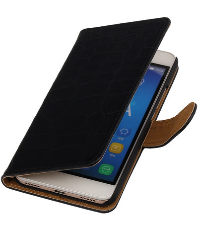  Huawei Honor 4A - Croco Booktype Wallet Hoesje Zwart