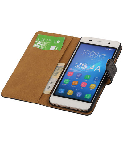  Huawei Honor 4A - Croco Booktype Wallet Hoesje Zwart