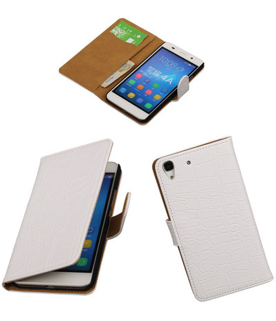  Huawei Honor 4A - Croco Booktype Wallet Hoesje Wit