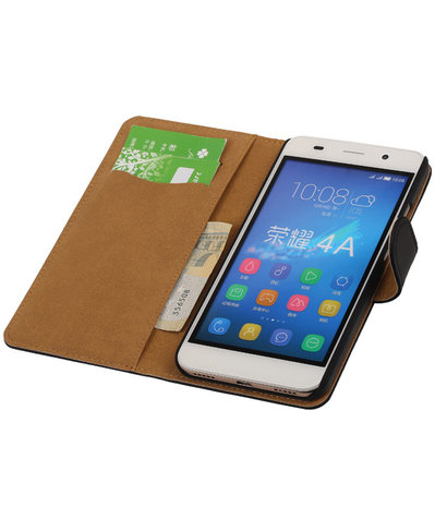  Huawei Honor 4A - Croco Booktype Wallet Hoesje Zwart