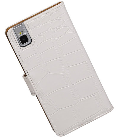 Huawei Honor 7i - Croco Booktype Wallet Hoesje Wit