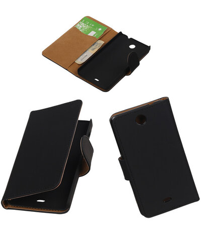 Microsoft Lumia 430 Effen Booktype Wallet Hoesje Zwart