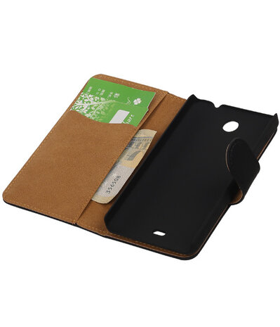 Microsoft Lumia 430 Effen Booktype Wallet Hoesje Zwart