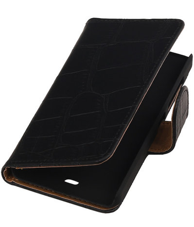 Microsoft Lumia 430 Croco Booktype Wallet Hoesje Zwart