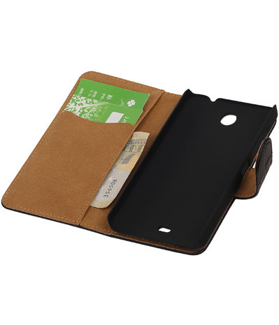 Microsoft Lumia 430 Croco Booktype Wallet Hoesje Zwart