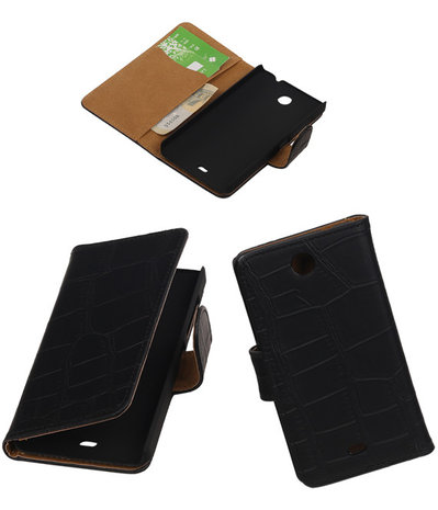 Microsoft Lumia 430 Croco Booktype Wallet Hoesje Zwart