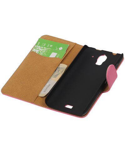 Huawei Ascend Y360 Effen Booktype Wallet Hoesje Roze