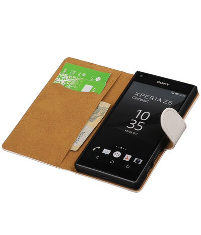 Sony Xperia Z5 Compact - Effen Wit Booktype Wallet Hoesje