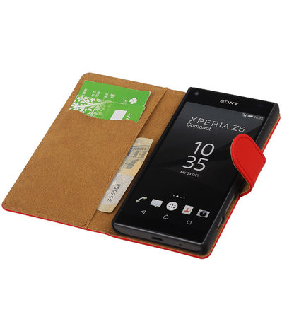 Sony Xperia Z5 Compact - Effen Rood Booktype Wallet Hoesje