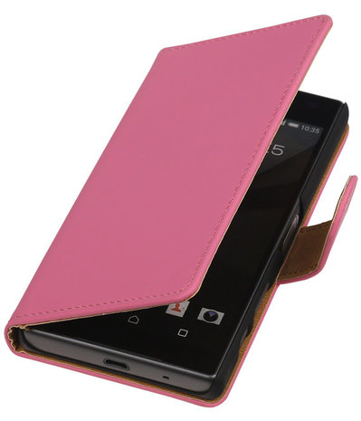 Sony Xperia Z5 Compact - Effen Roze Booktype Wallet Hoesje
