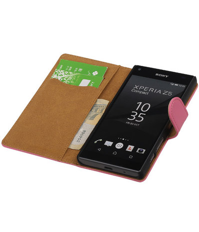 Sony Xperia Z5 Compact - Effen Roze Booktype Wallet Hoesje