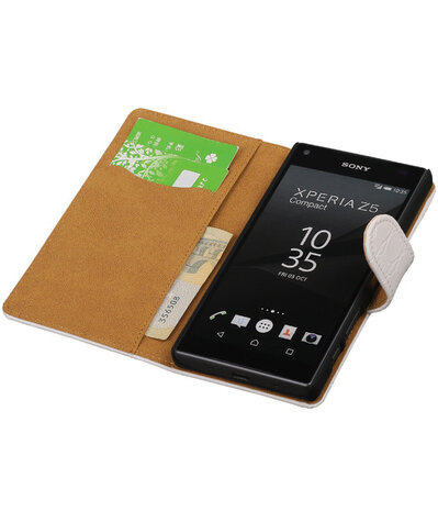 Sony Xperia Z5 Compact - Croco Wit Booktype Wallet Hoesje
