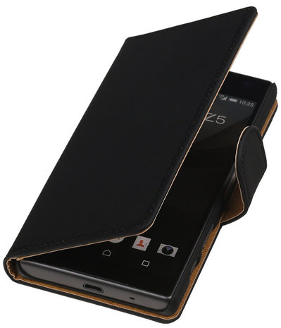 Sony Xperia Z5 Compact - Effen Zwart Booktype Wallet Hoesje