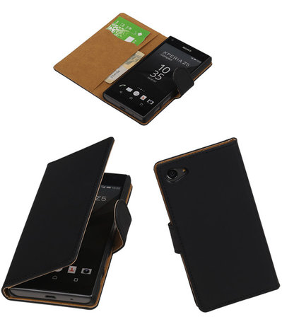 Sony Xperia Z5 Compact - Effen Zwart Booktype Wallet Hoesje