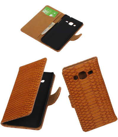 Samsung Galaxy J3 - Slang Bruin Booktype Wallet Hoesje