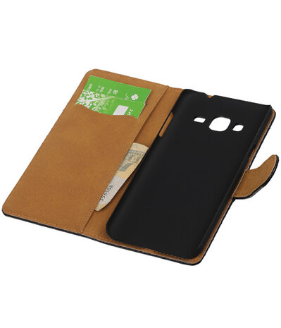 Samsung Galaxy J3 - Slang Zwart Booktype Wallet Hoesje