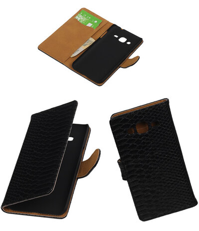 Samsung Galaxy J3 - Slang Zwart Booktype Wallet Hoesje