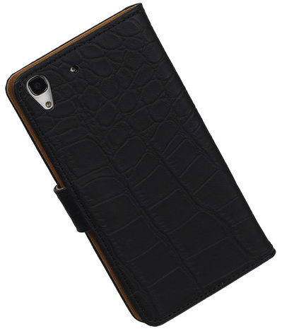  Huawei Honor Y6 - Croco Booktype Wallet Hoesje Zwart