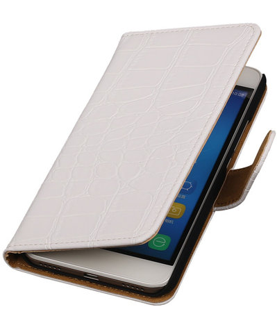  Huawei Honor Y6 - Croco Booktype Wallet Hoesje Wit