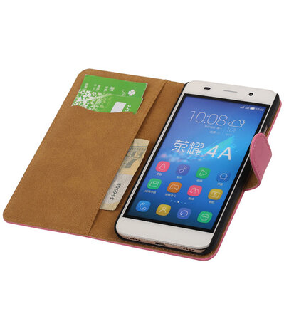 Huawei Honor Y6 - Effen Booktype Wallet Hoesje Roze
