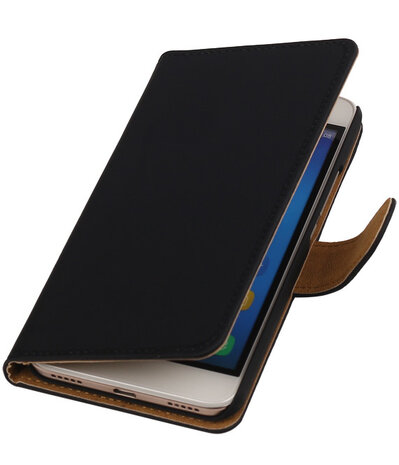 Huawei Honor Y6 - Effen Booktype Wallet Hoesje Zwart