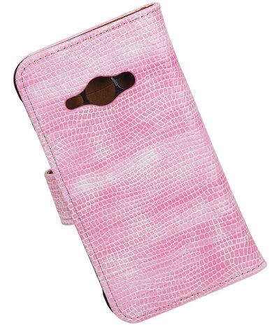 Samsung Galaxy J1 Ace - Mini Slang Roze Booktype Wallet Hoesje