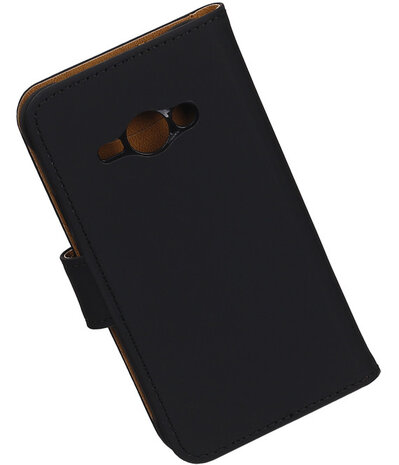 Samsung Galaxy J1 Ace - Effen Zwart Booktype Wallet Hoesje Zwart